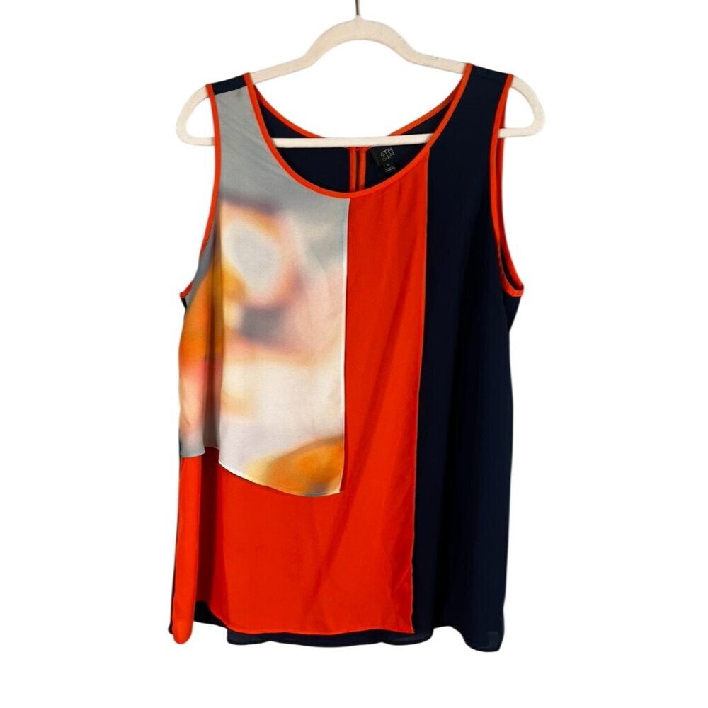 Colorful Watercolor Tank Top Blue 16‎ Sheer Boho Indie Folk Parisian Chic Preppy